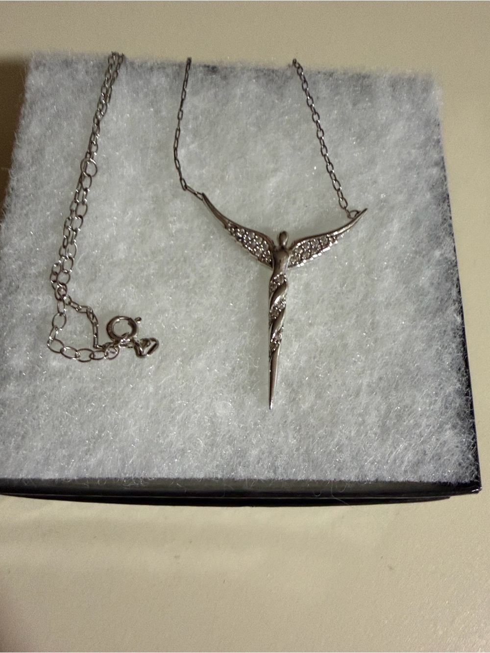 Illuminated Angel Pendant Necklace - Silver Tone